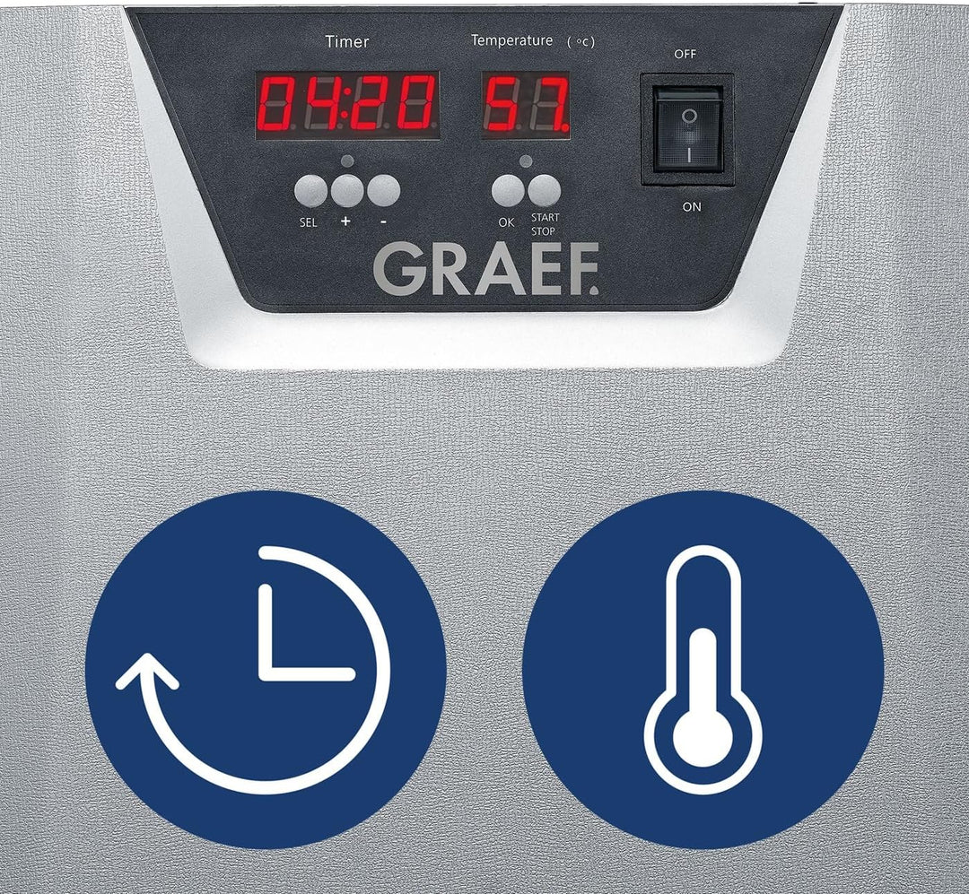 GRAEF Dörrautomat DA506 Silber, 6 Einlegefächer, Dörrfläche: 0,65 m², 40-Stunden-Timer, Temperaturan