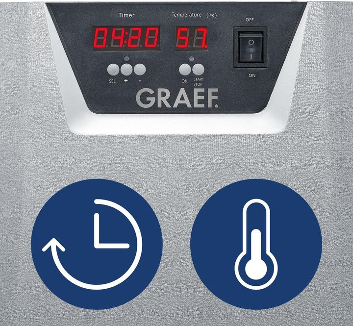 GRAEF Dörrautomat DA506 Silber, 6 Einlegefächer, Dörrfläche: 0,65 m², 40-Stunden-Timer, Temperaturan