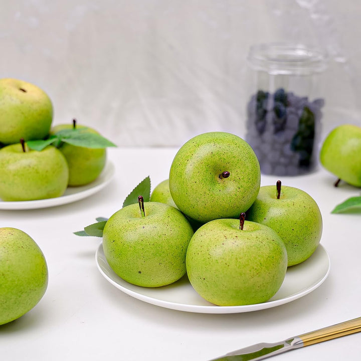 Gresorth 6 Stück Lebensechte Künstliche Grün Apfel Faux Gefälschte Apfels Früchte Obst Party Festiva