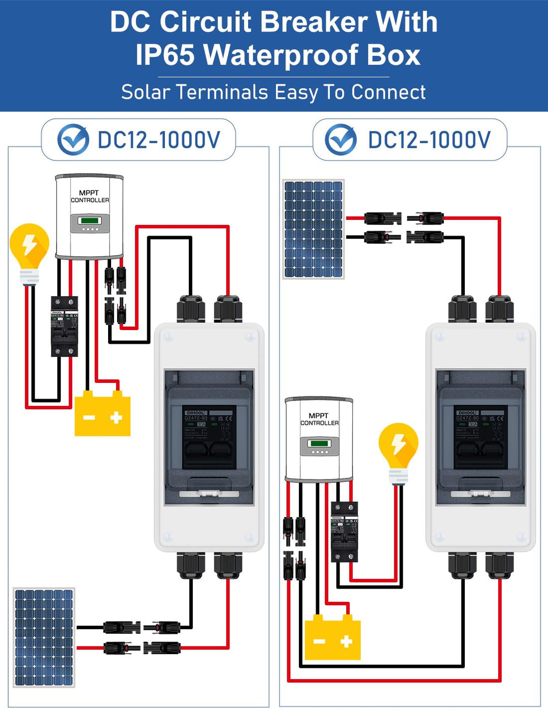 DIHOOL DC trennschalter PV anlage, Miniatur Leistungsschalter, DC1000V Sicherungsautomat 1 String 2