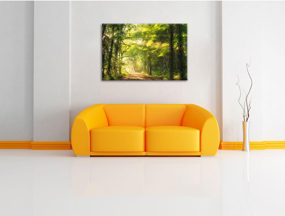Pixxprint Waldweg im Frühling als Leinwandbild/Grösse: 100x70 / Wandbild/Kunstdruck/fertig bespannt,