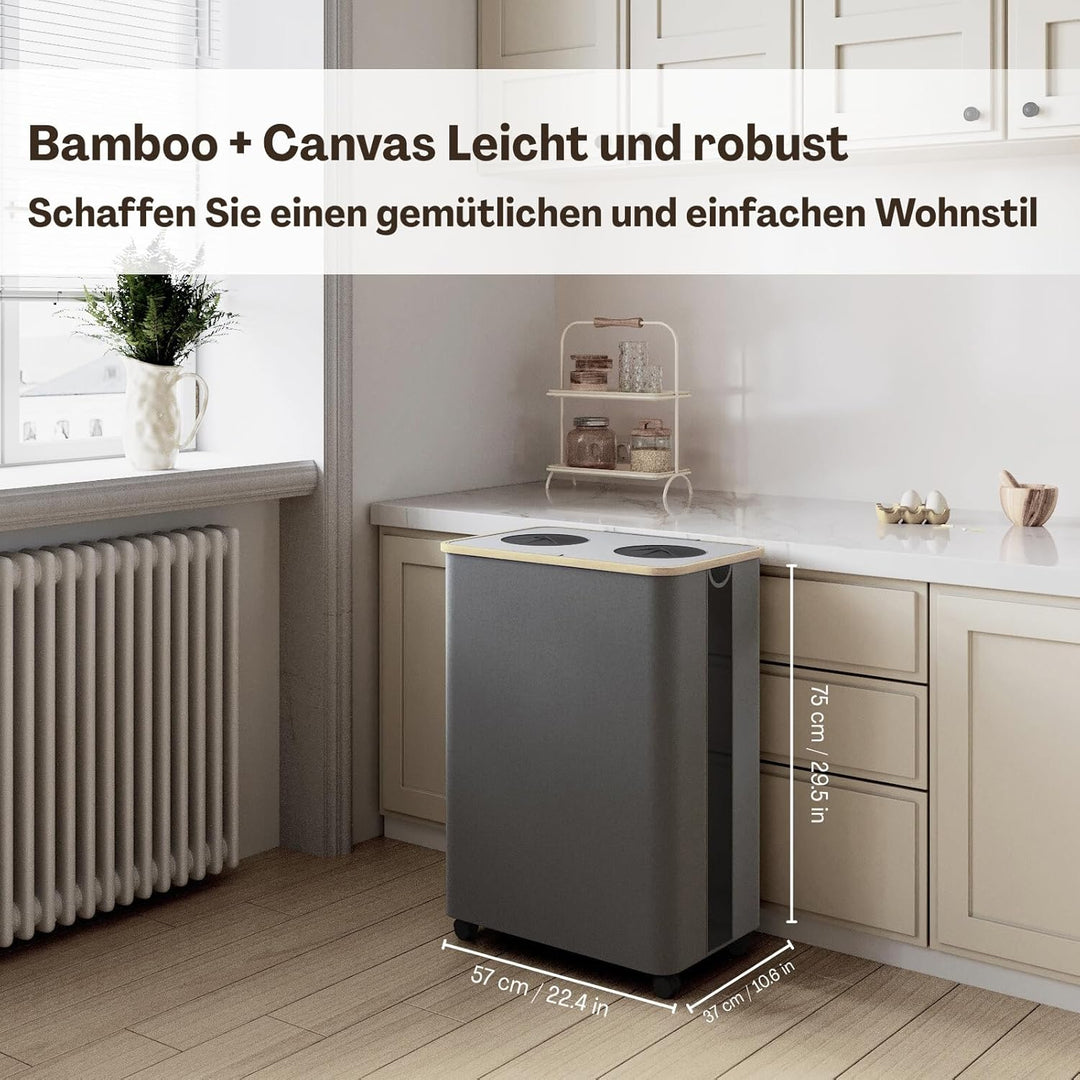RMAN 160L Pfandflaschen Sammelbehälter mit 2 Fächern & Rollen – Grosser Leergutbehälter mit Deckel &