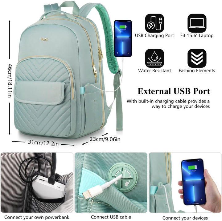 Rucksack Schule Mädchen Rucksack Damen,Schultasche Frauen Schulranzen 15.6 Zoll für Universität Stud