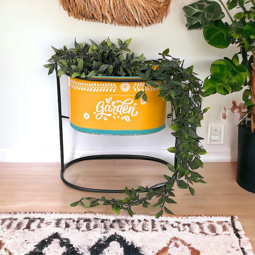 DanDiBo Blumenhocker mit Topf Metall Stehend Orange Oval 30 cm Blumenständer 96526 L Blumensäule Mod