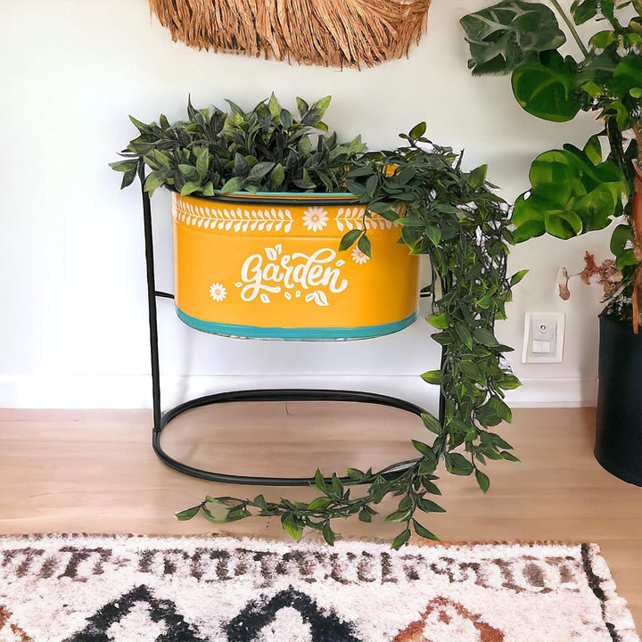DanDiBo Blumenhocker mit Topf Metall Stehend Orange Oval 30 cm Blumenständer 96526 L Blumensäule Mod