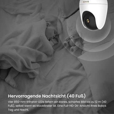 Tenda 2K+ 4MP Überwachungskamera Innen 360° schwenkbare IP Kamera mit 2-Wege-Audio, 2560 x 1440p Auf