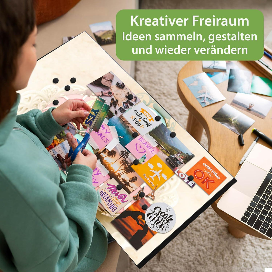 banjado Magnettafel schwarz 78 x 37cm / Magnetwand Metall/Magnetpinnwand als Memoboard/Pinnwand Magn