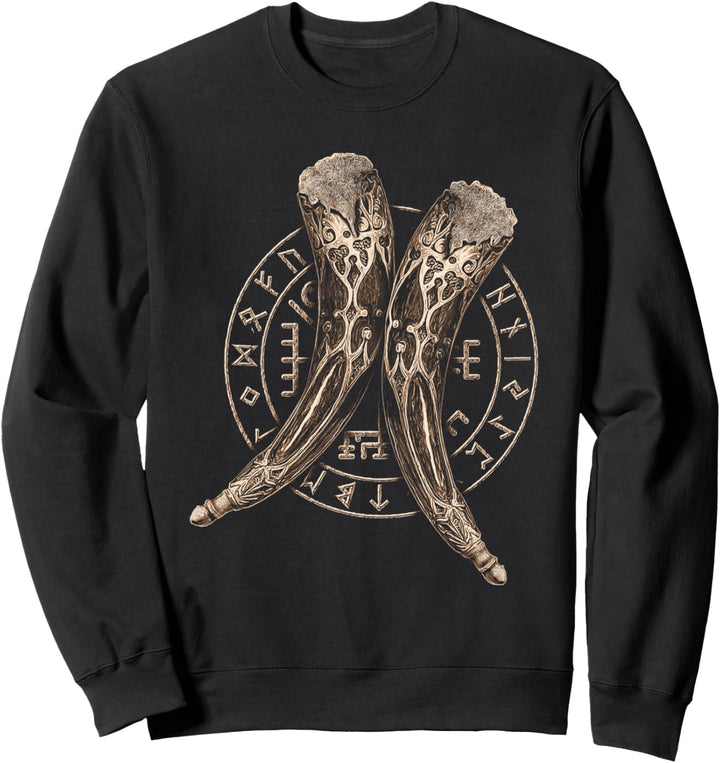 Vikings Viking Wikinger Horn Vegvisir Runen Kreis Sweatshirt