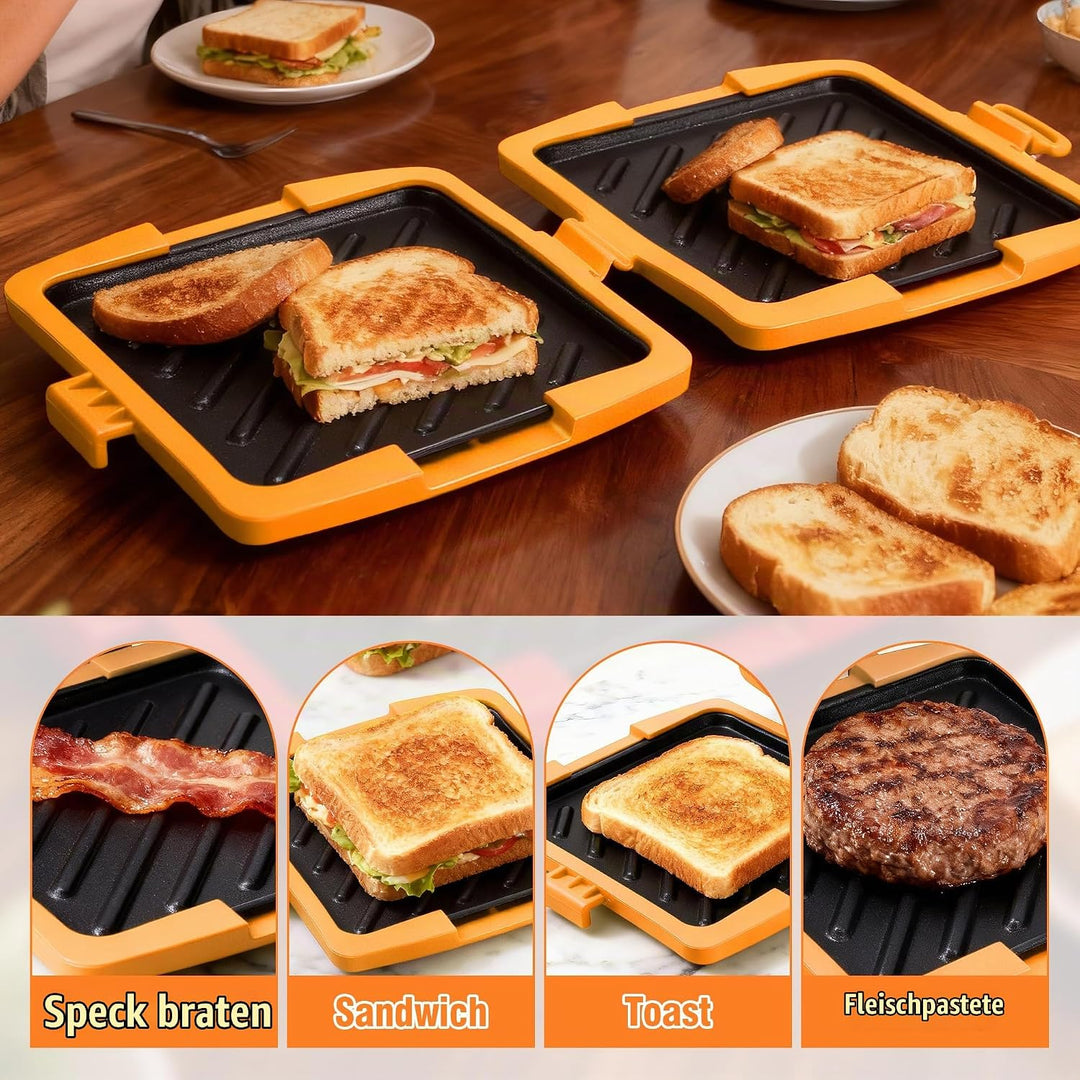 Sandwichmaker Mikrowellen, Sandwichtoaster 16 x 16 cm, Kontaktgrill Abnehmbare Platten und Silikonsc