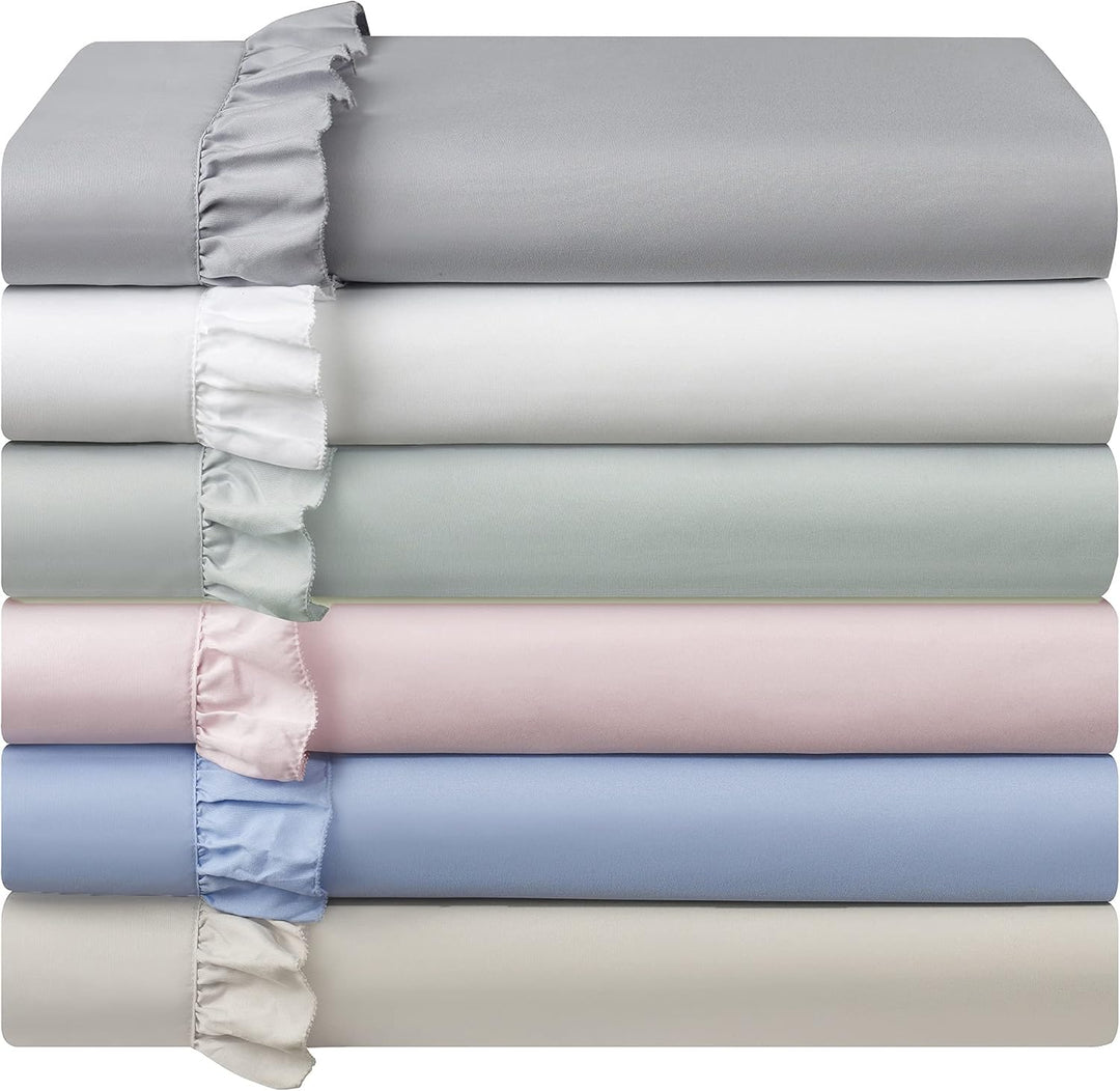 Swift Home Hudson & Main ultrasoftes Elegante gerüschter Saum-Bettlaken-Set Full Rose Blush Rose Blu