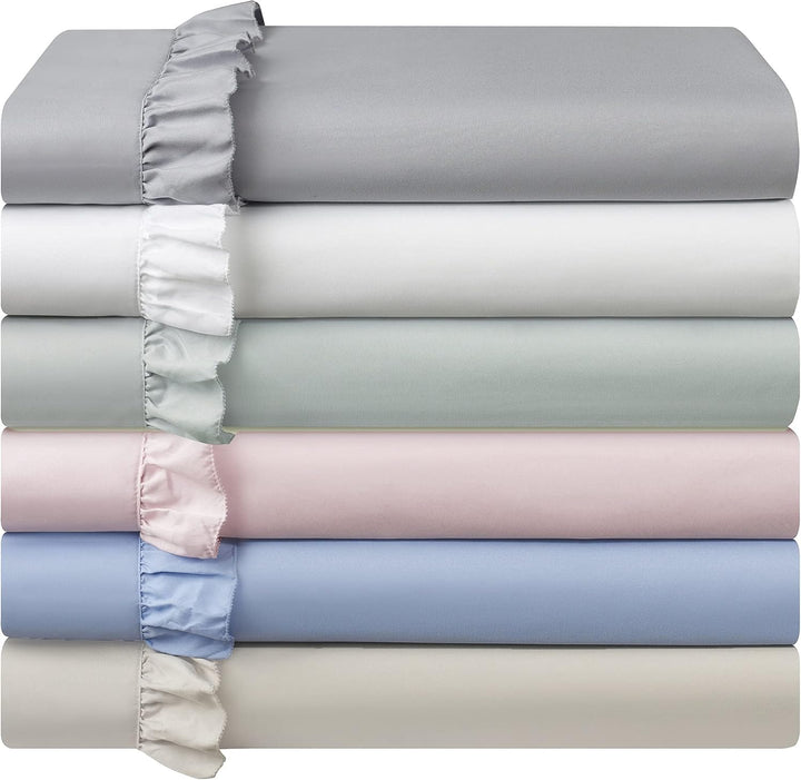 Swift Home Hudson & Main ultrasoftes Elegante gerüschter Saum-Bettlaken-Set Full Rose Blush Rose Blu