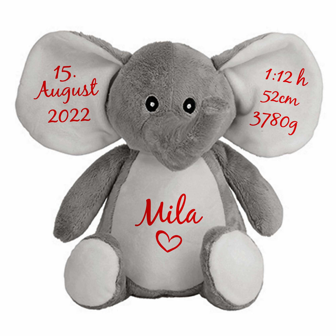 mamir home Elefant Baby Geschenk Kuscheltier personalisiert mit Name & Geburtsdaten I 28cm I Geschen