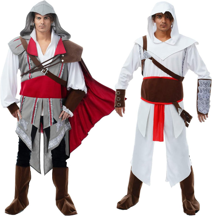 Herren Kostüm Assassins Creed Ezio Deluxe Gr. M-XL weiss rot Fasching Karneval (XL), XL
