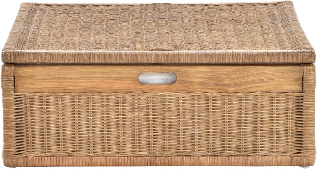 Grosser Unterbett Schub aus Rattan 64x58x25cm / Unterbettkommode mit Deckel, Bett Kasten Korb Kleide