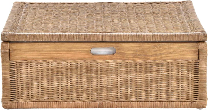 Grosser Unterbett Schub aus Rattan 64x58x25cm / Unterbettkommode mit Deckel, Bett Kasten Korb Kleide