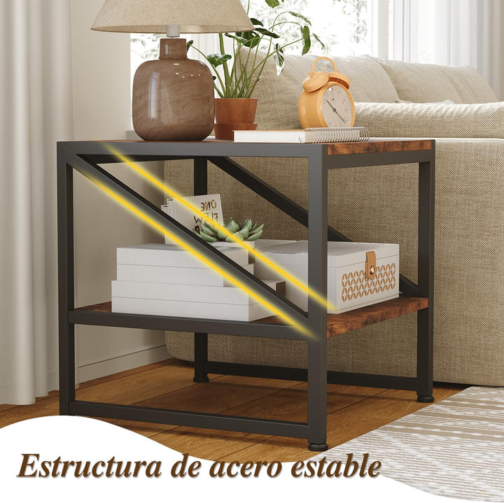 Beistelltisch Wohnzimmer 50x50 cm, Couchtisch mit 2 Ebenen bis 90 kg belastbar, Industrie-Design Sof