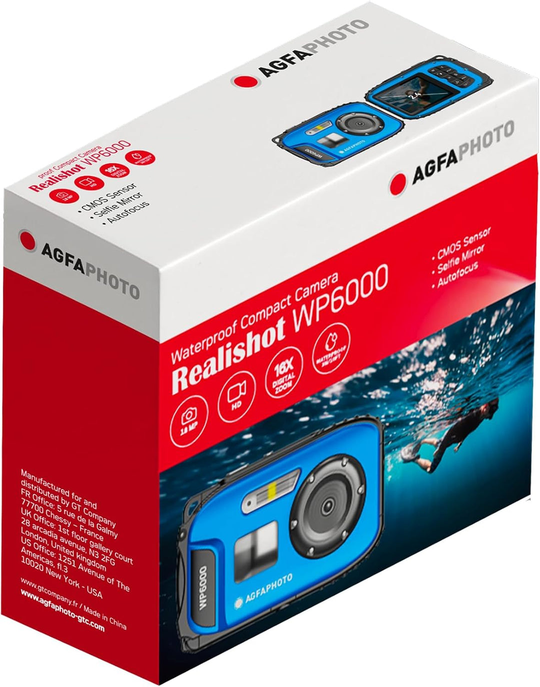 AGFA Photo Realishot WP6000 – wasserdichte Digitalkamera, 3 m/10 ft, 18 MP, HD-Video, 2,4-Zoll-LCD-D