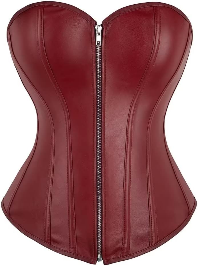 Josamogre Leder Korsett Top Damen Corsage Reissverschluss Sexy XXS Winered, XXS Winered