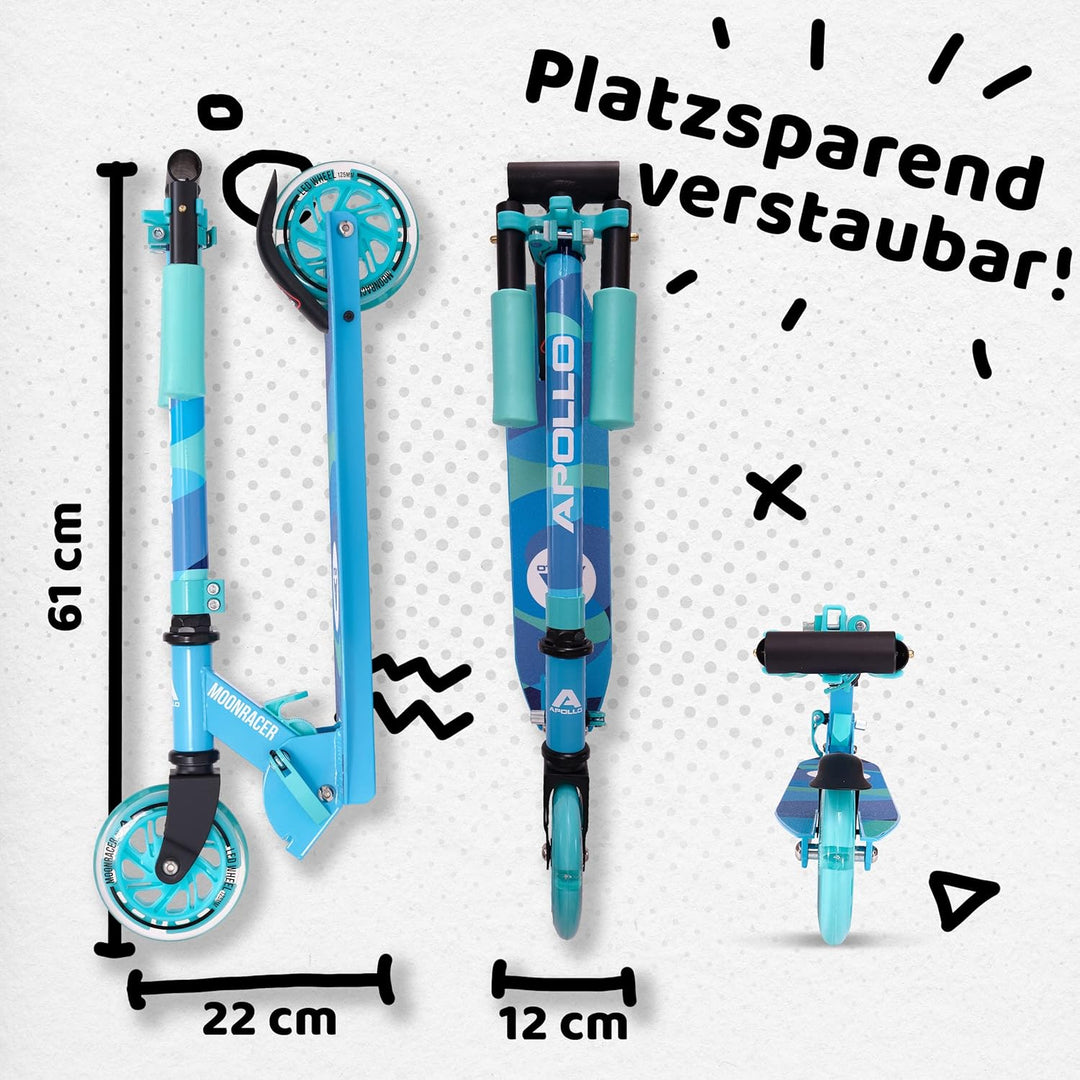 Apollo Scooter LED - Moonracer City Scooter mit Federung, Roller klappbar Tretroller Kinder ab 4 Jah