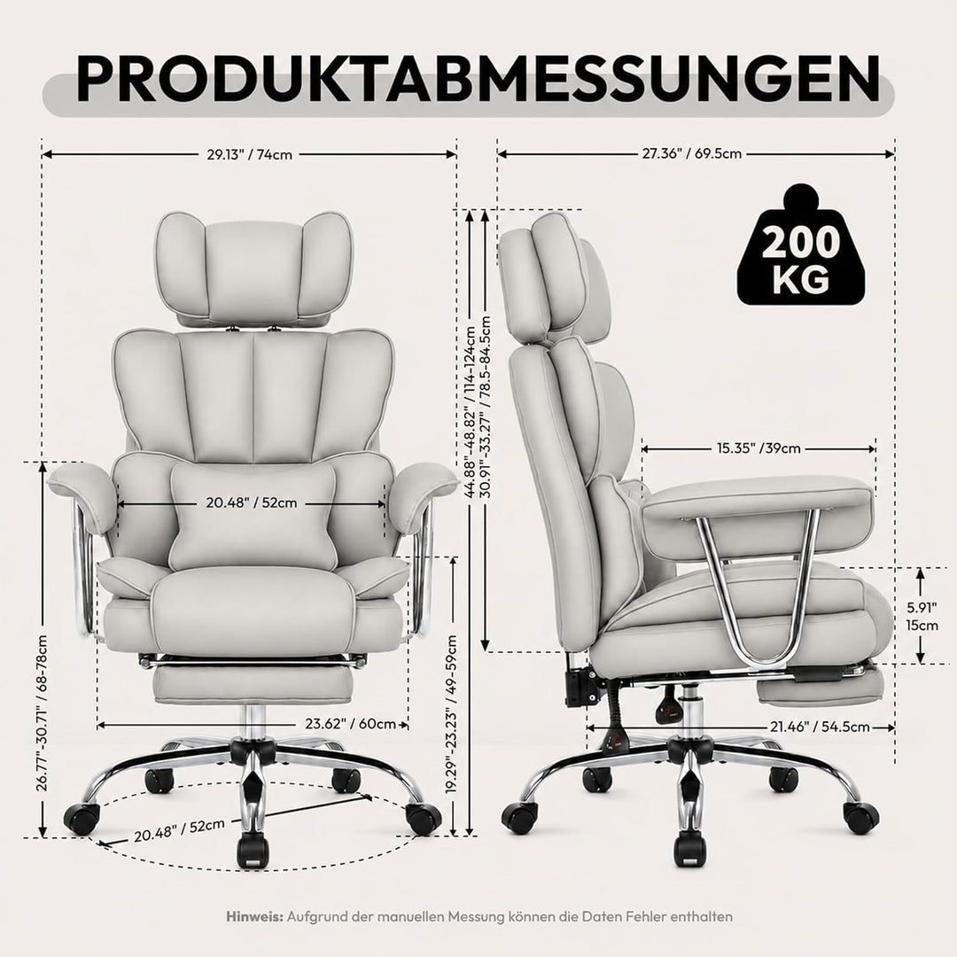 Ergonomischer Chefsessel Bürostuhl Gaming Stuhl Hochlehner mit Fussstütze & verstellb. Lendenstütze,