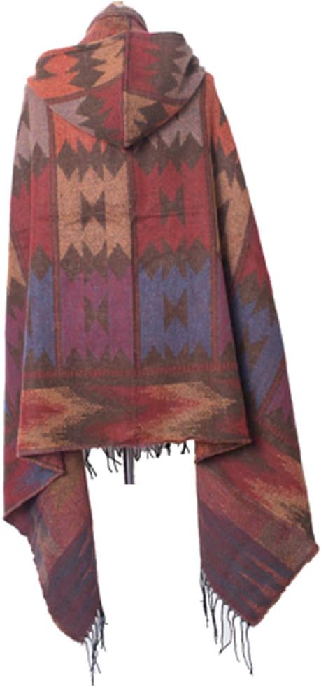 MeiPing Damenmode Croissant Button Bohemian Fringe Blended Kaschmir Kapuzen Cape Kaffee 1, Kaffee 1