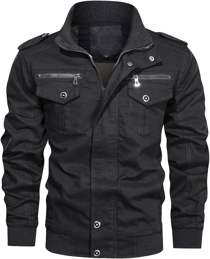 KUDORO Herren Übergangsjacke Militär Jacke Leicht Winterjacke Herbstjacke Stehkragen Fliegerjacke Ba