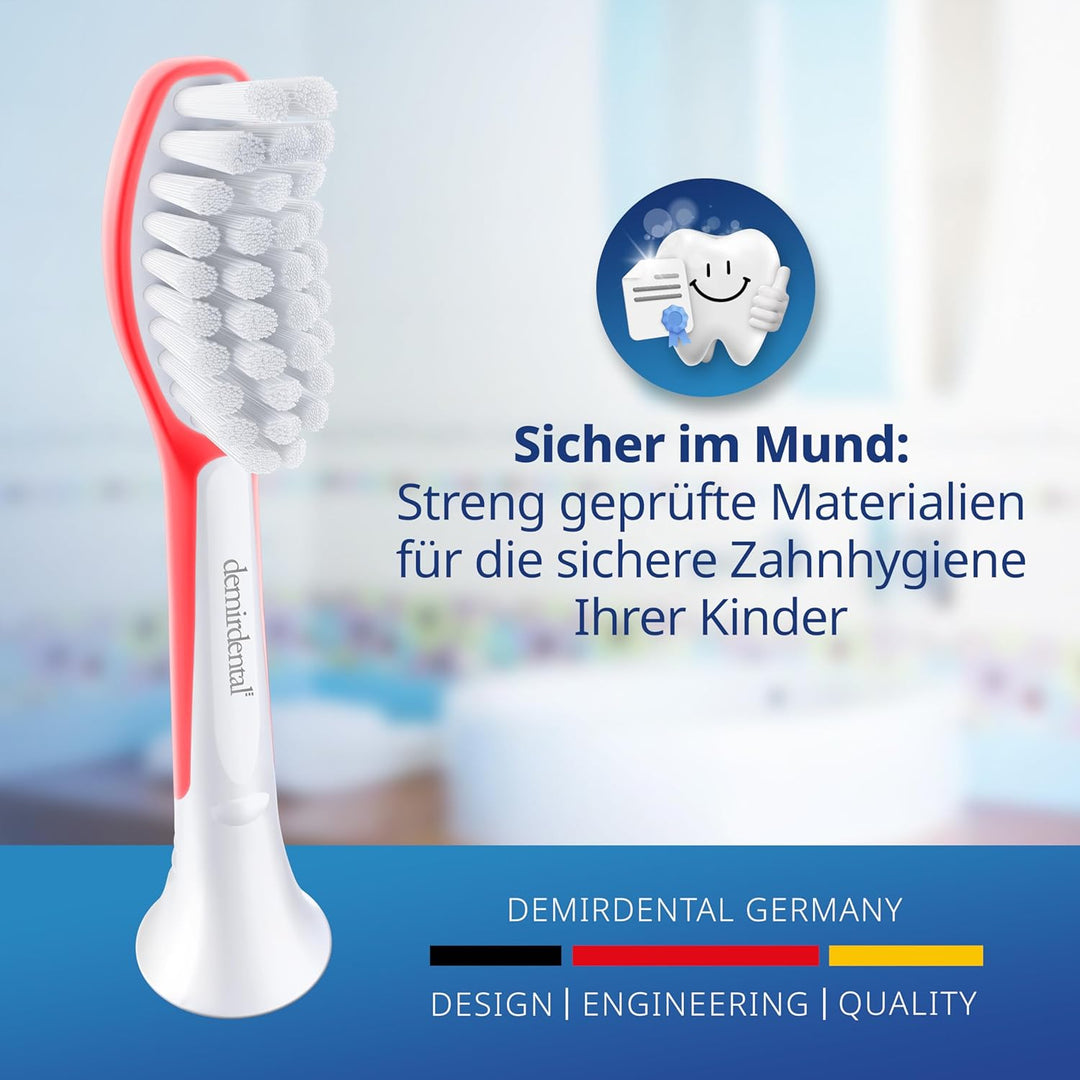 demirdental Kinder Ersatzbürsten passend für Philips Sonicare Kids, Bürstenköpfe ab 7 Jahre, entspri