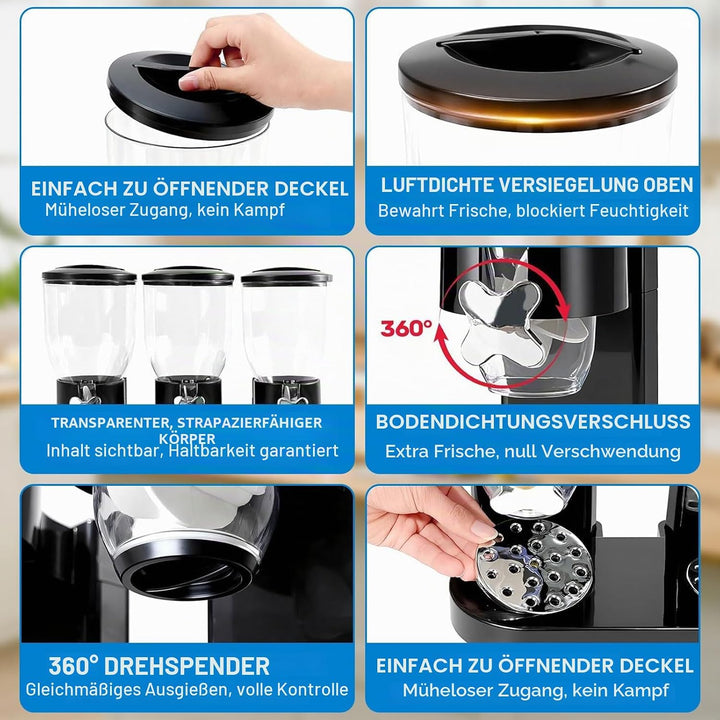 Cereal Dispenser Countertop 2L, Luftdichter Müslispender für die Organisation des Küchenvorratsraums