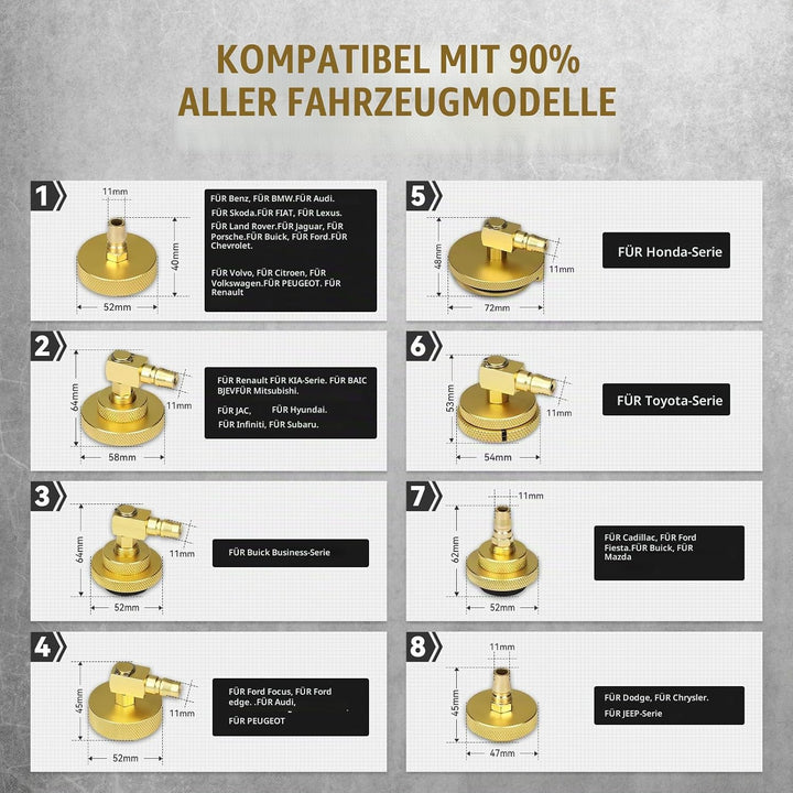 20-TLG Bremsenentlüftungsgerät Adapter mit 4 Quick Adapter, Bremsenentlüftungsadapter aus Metall für