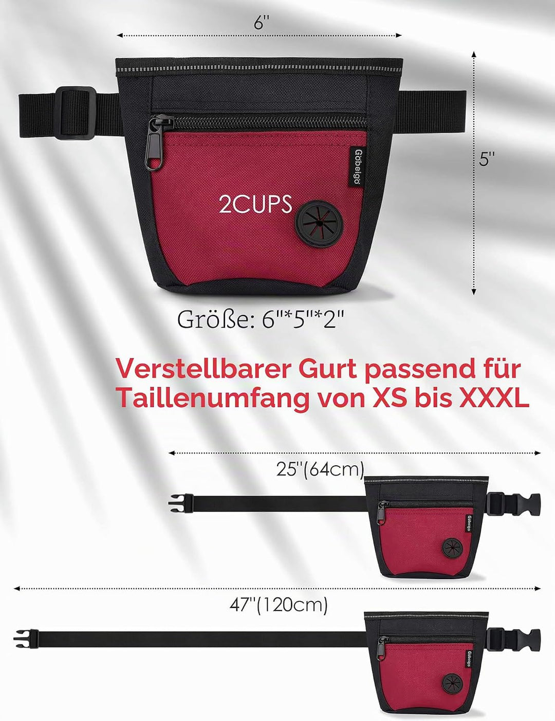 Gobeigo Leckerlibeutel für Hundetraining, Leckerli-Beutel für Welpen, Snackbeutel Schwarz/Rot, Schwa