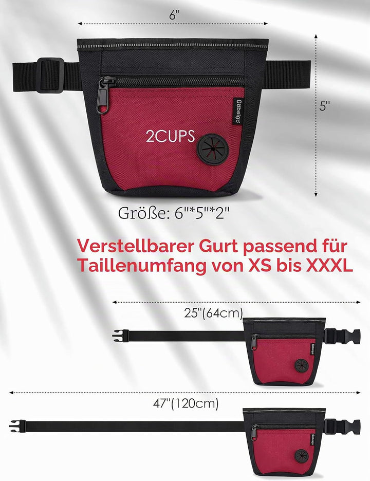 Gobeigo Leckerlibeutel für Hundetraining, Leckerli-Beutel für Welpen, Snackbeutel Schwarz/Rot, Schwa
