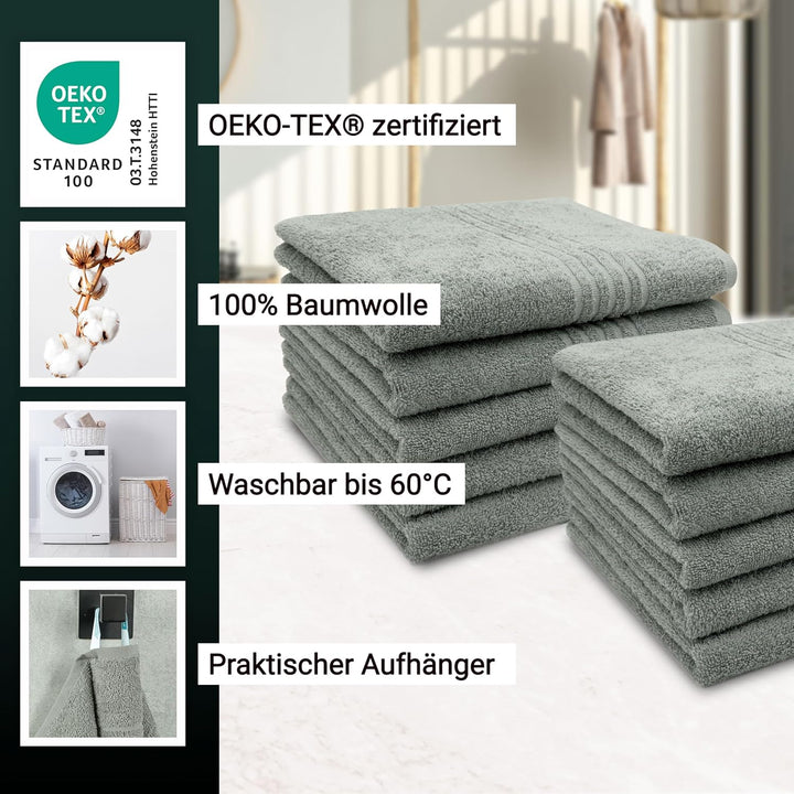 ZOLLNER 10er Set Handtücher, 50x100 cm, 100% Baumwolle, 380g/qm, grau 10er Set 50 x 100 cm Grau, 10e