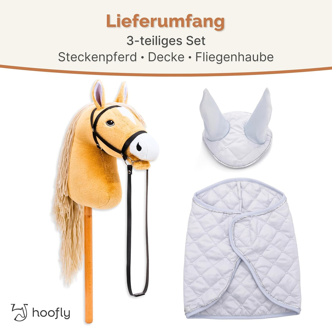 Hobby Horse Set – Grosses Steckenpferd für Kinder mit Decke & Fliegenhaube | Komplettes Hobby Horsin