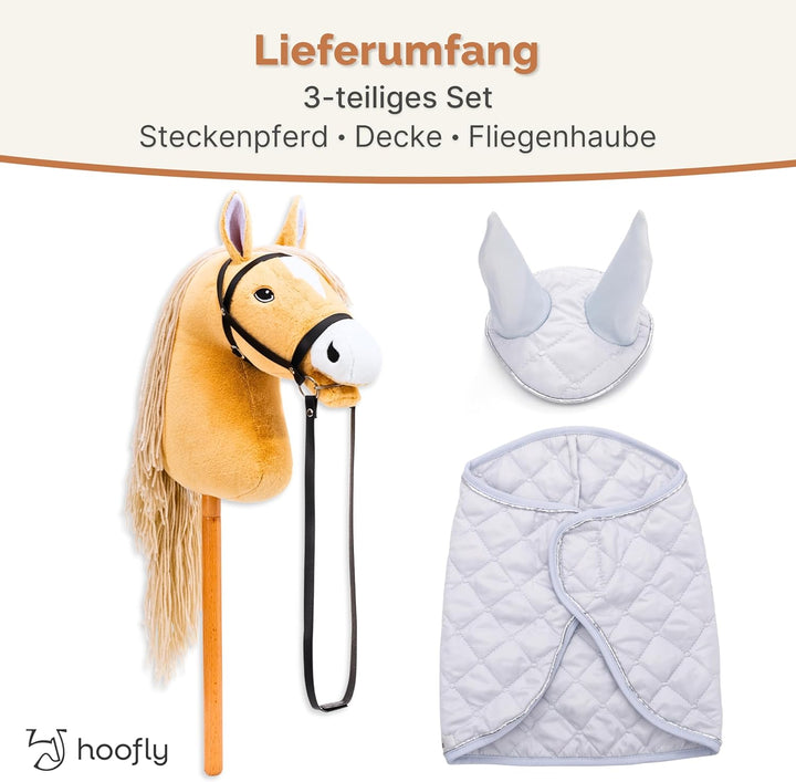 Hobby Horse Set – Grosses Steckenpferd für Kinder mit Decke & Fliegenhaube | Komplettes Hobby Horsin