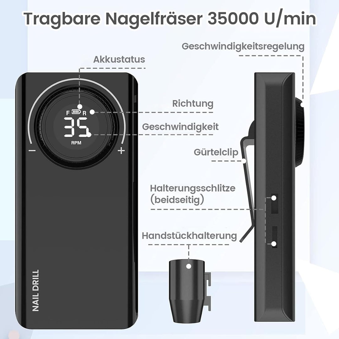 Nagelfräser Akku, Maniküre Set Elektrische Nagelfeile 35000 U/Min, Delanie Nagelfräser Für Gelnägel