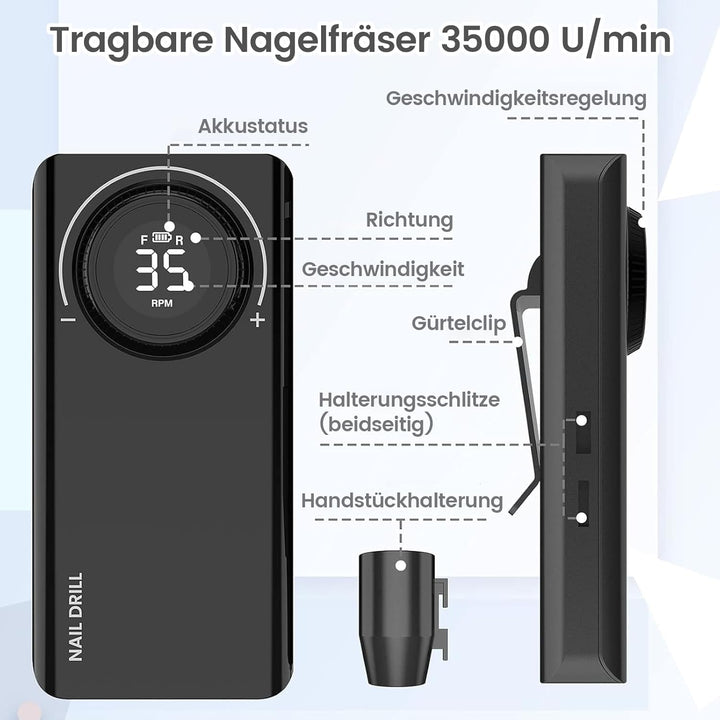 Nagelfräser Akku, Maniküre Set Elektrische Nagelfeile 35000 U/Min, Delanie Nagelfräser Für Gelnägel