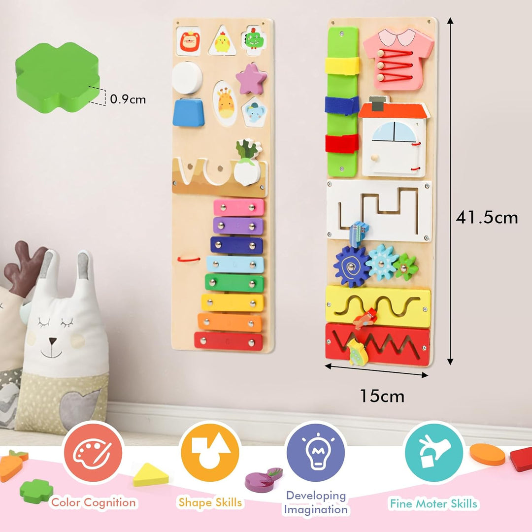 Montessori Spielzeug Busy Board ab 1 Jahr, Activity Board Baby Motorikbrett aus Holz, Reisespielzeug