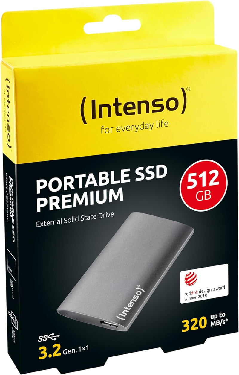 Intenso external SSD 1,8 512GB USB 3.0 Aluminium Premium, Festkörper-Laufwerk 500 GB Premium, 500 GB