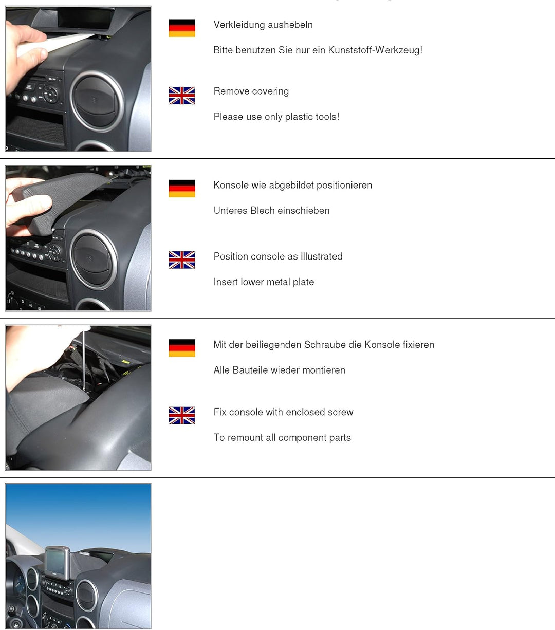 KUDA 287245 Halterung Kunstleder schwarz für Citroën Berlingo II/Peugeot Partner Tepee ab 03/2008 bi