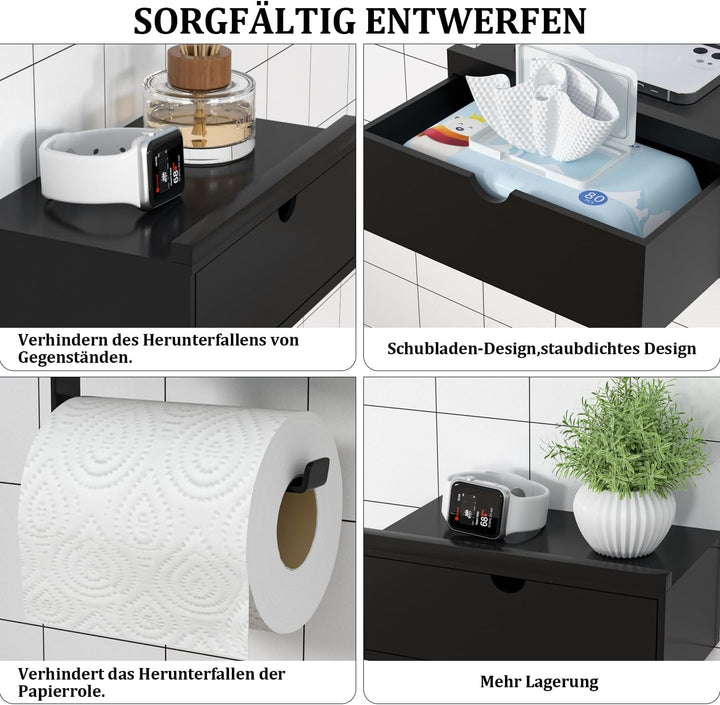 Toilettenpapierhalter Ohne Bohren, Klopapierhalter mit Feuchttücherbox Klorollenhalter mit Ablage Ba