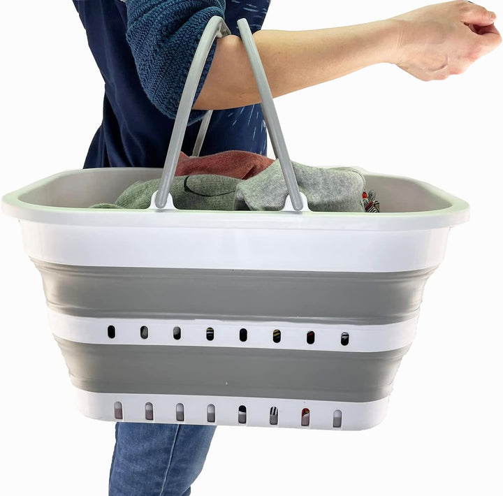 SAMMART 19L Collapsible Tub with Handle - Portable Outdoor Picnic Basket/Crater - Foldable Shopping