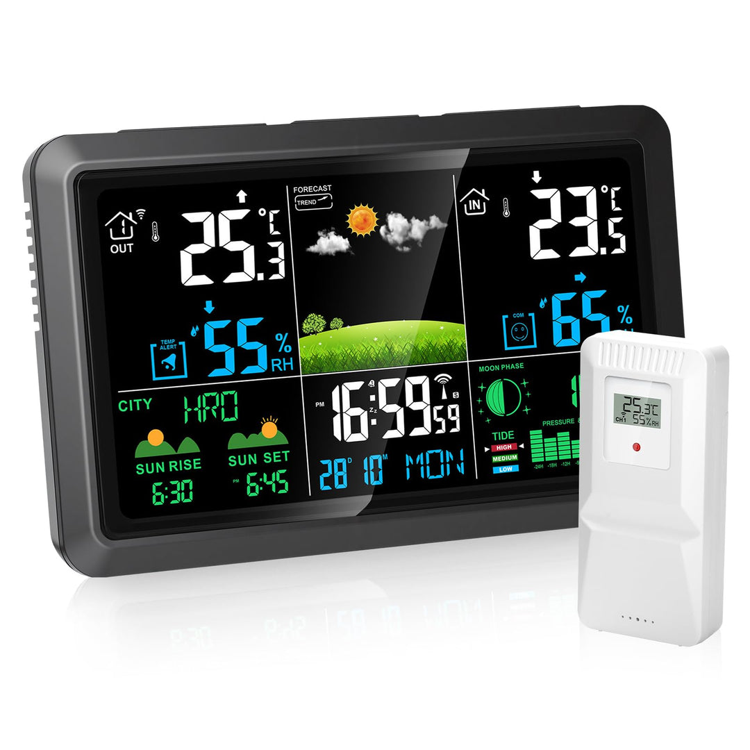 Wetterstation Funk mit Aussensensor 10-IN-1, Innen und Aussen Temperatur- und Luftfeuchtigkeitsmessu