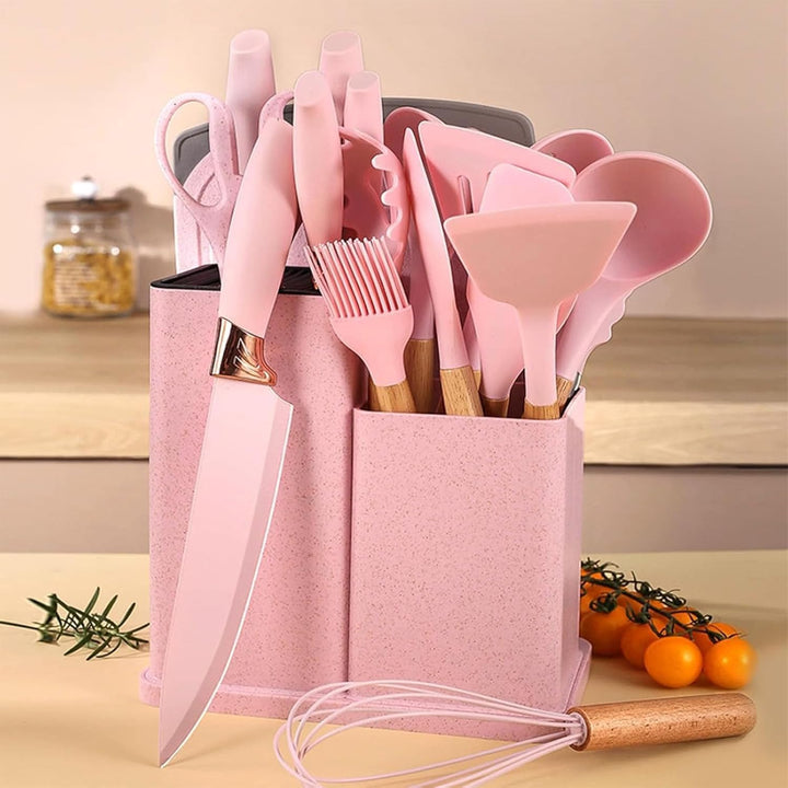 Kochutensilien Set, 19 PCS Silikon Küchenutensilien Mit Halter Und Küchenmesser Zum Kochen, Antihaft