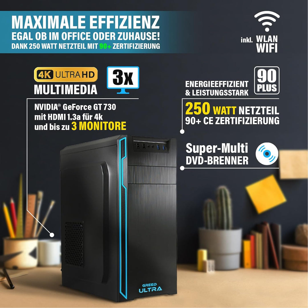 GREED® Ultra PC mit Intel Core i7 4790 - Schneller Rechner + Computer für Büro & Home Office mit 4,0
