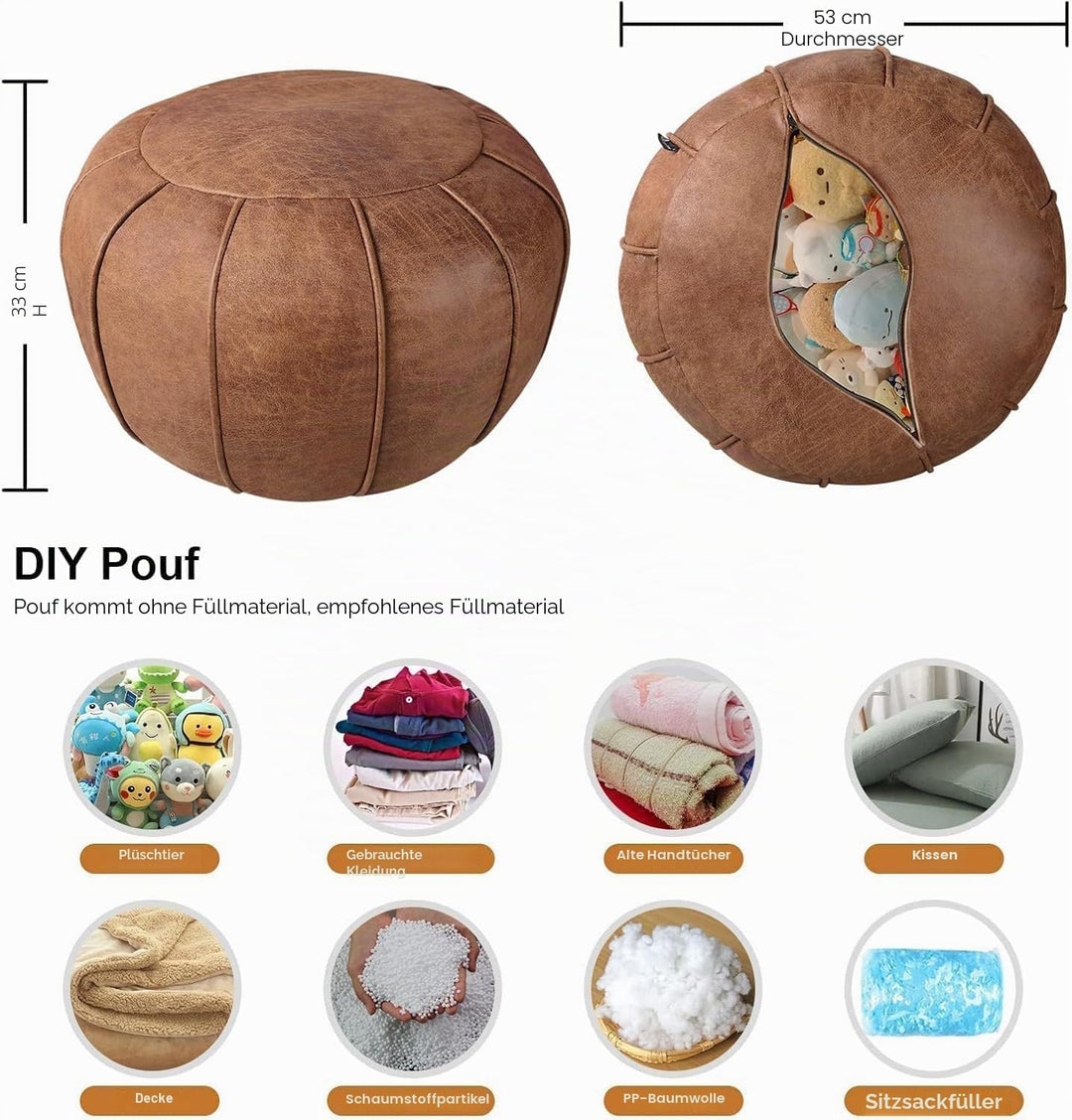 Louis Donné Unstuffed Pouf Cover-Father456 (Tawny-126) Braun, Braun