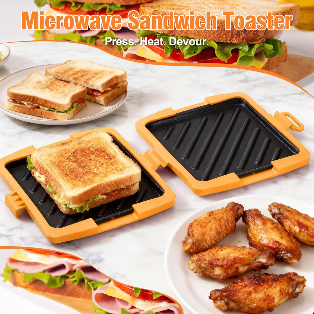 Sandwichmaker Mikrowellen, Sandwichtoaster 16 x 16 cm, Kontaktgrill Abnehmbare Platten und Silikonsc