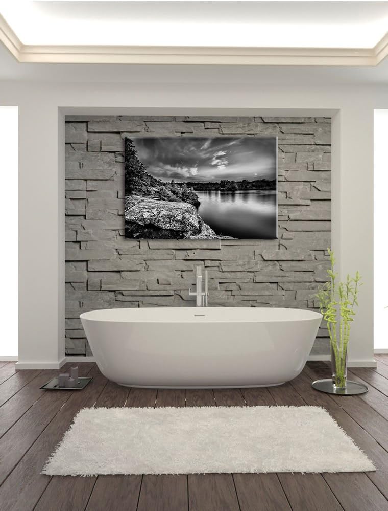 Pixxprint Lila Seelandschaft / 100x70cm Leinwandbild bespannt auf Holzrahmen/Wandbild Kunstdruck Dek