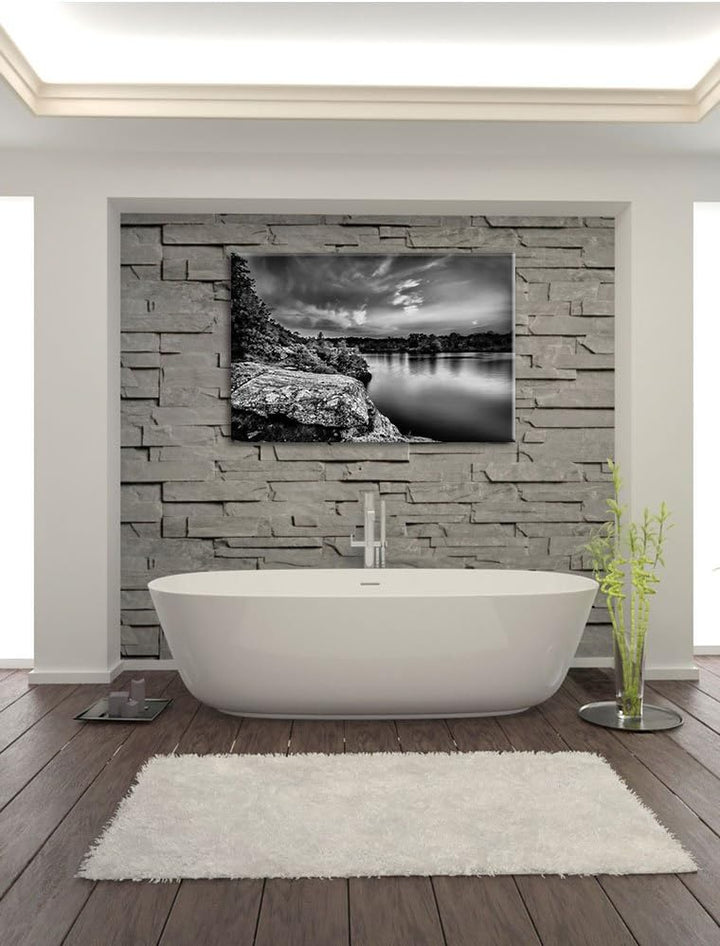 Pixxprint Lila Seelandschaft / 100x70cm Leinwandbild bespannt auf Holzrahmen/Wandbild Kunstdruck Dek