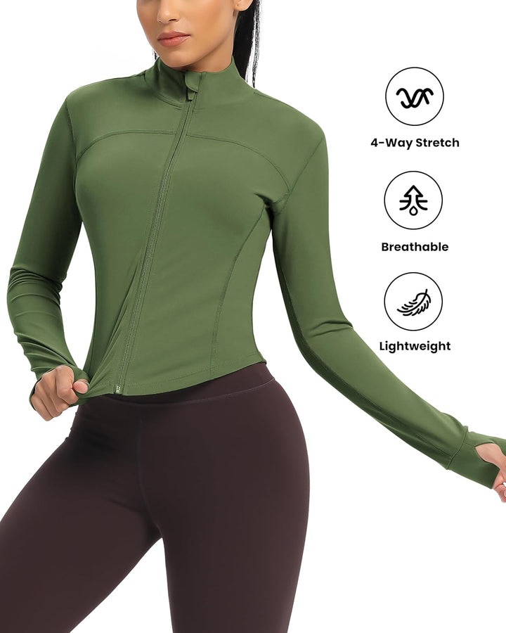 QUEENIEKE Laufjacke Damen Enge Sportoberteil Langarm Atmungsaktive Hoher Kragen Sportjacke Mit Reiss