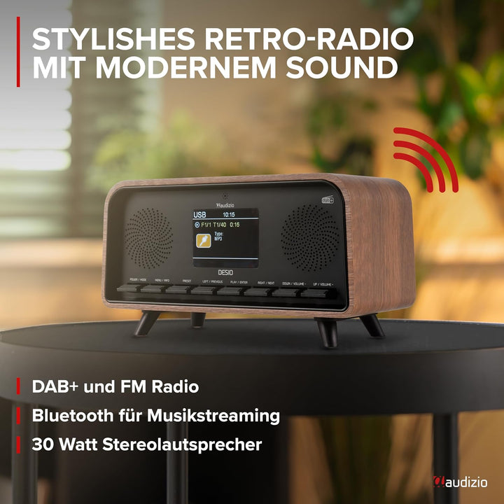 Audizio Desio - DAB Radio mit Bluetooth 5.0 - Stereo DAB Plus Radio mit Fernbedienung, 50 Speicherpl